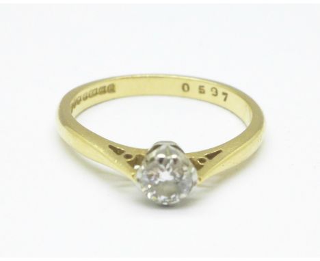 An 18ct gold and diamond solitaire ring, 2.4g, K, 0.25carat diamond weight 