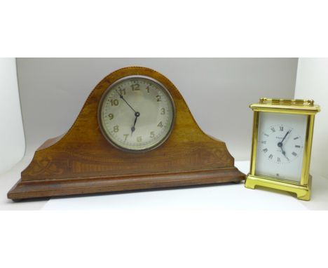 A Bayard 8-day French carriage clock and a wooden mantel clock 