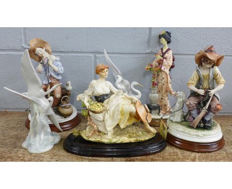 Six figures; Nao herons x2, Neapolitan style figures x3 and an oriental figure 
