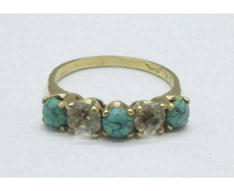 A 9ct gold, turquoise and white stone ring, 2.6g, Q 