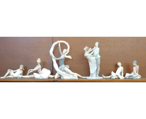 Six Nao ballerina figures, two tallest a/f (leg, finger), tallest 34cm 