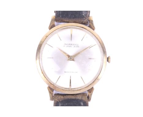 Ingersoll, a gentleman's 9ct gold cased dress watch, circa 1965. The brushed silvered dial with raised gilt tapering-baton an