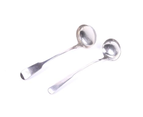 Two 19th century Scottish ladles including a provincial oar pattern ladle. Mark of John Scott, Perth 1817-1841; and a silver 