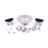A small collection of silver including a pair of silver oval salts.