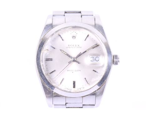Rolex, Oysterdate Pecision, a gentleman's stainless steel bracelet watch, circa 19??. Ref.6694, No.9037877, the brushed silve