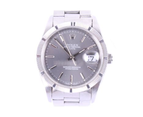 Rolex, Oyster Perpetual Date, a gentleman's stainless steel bracelet watch, circa 1995. Ref.15210, No.W219356, the dark-grey 