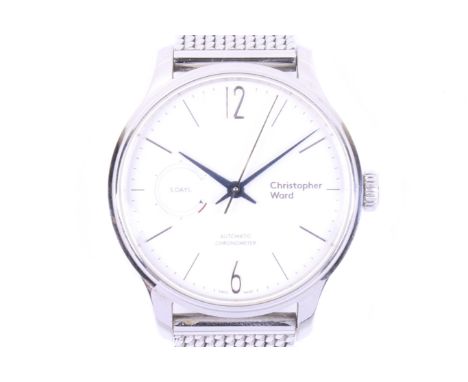 Christopher Ward, a gentleman's stainless round automatic chronometer bracelet watch. The silvered dial with raised Arabic 12