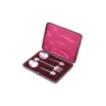 Daniel George Collins, two Art Nouveau silver and enamel spoons and a barbed fork.