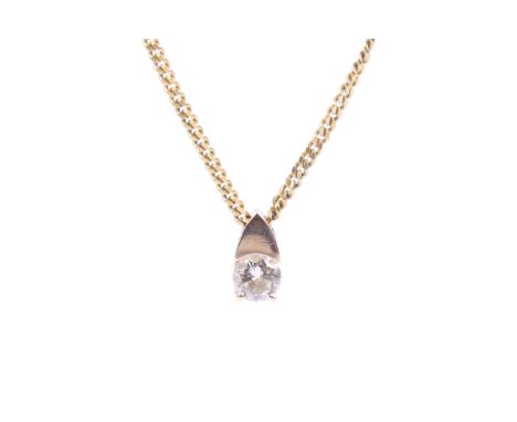 A vintage 9ct gold and diamond singe stone pendant and chain, The round brilliant approx. 0.25cts, claw and partial rub-over 