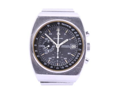 Omega Speedmaster 125, a gentleman's stainless steel automatic chronometer bracelet watch, circa 1974. The black dial with wi