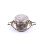 A silver two-handled shallow dish and an Indian embossed box.