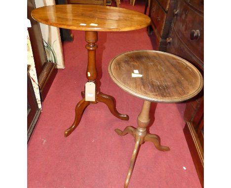A 19th century mahogany oval tilt-top pedestal tripod occasional table, w.57.5cm; together with a mahogany fixed-top pedestal