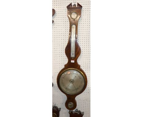 An early 19th century mahogany four-dial wheel barometer, the lower silvered scale signed J.Pozzi Nottingham, h.106cm