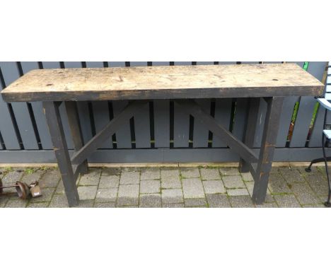 A rustic pine and part-stained work table, w.181.5cm 