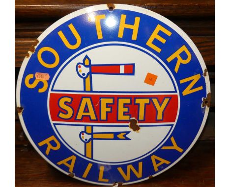 A convex enamel sign for Southern Railway, dia.36cm