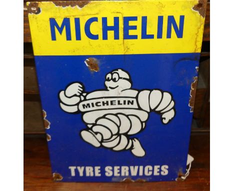 An enamel advertising sign for Michelin Tyre Services, 30 x 22.5cmMODERN