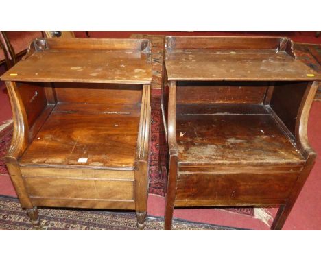A Regency mahogany step commode, with hinged lower compartment, on reeded and turned supports to castors, w.55cm; together wi