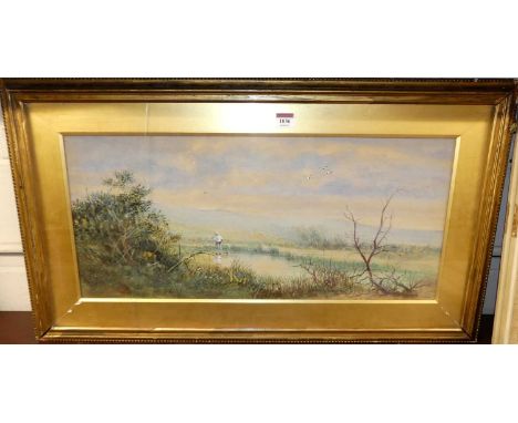 Edward Combes, (Australian 1830-1895), Farmland near Botany Bay New South Wales, watercolour and bodycolour on paper heighten