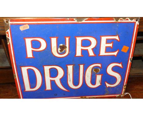 An enamel sign 'Pure Drugs', 29 x 38cmMODERN