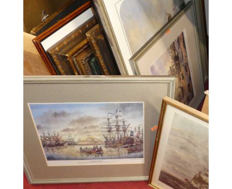 Assorted pictures and prints, to include maritime examples, colour engravings, reproduction maritime oleograph etc