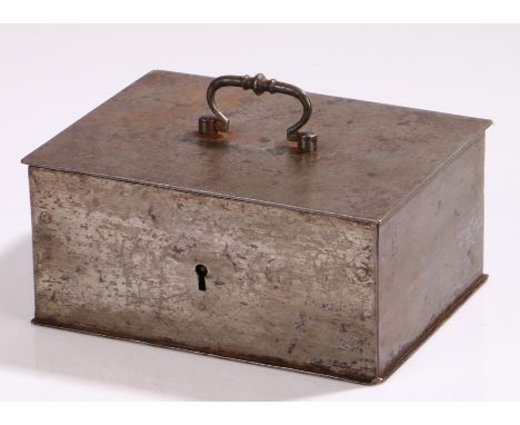 1930's Beaumont safety deposit box, with an engine turned case and signed red interior, 19cm wide