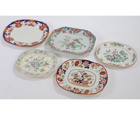 Collection of 19th Century pottery serving dishes, to include A. Bros Ironstone, Minton, Masons, Copeland Spode and another M