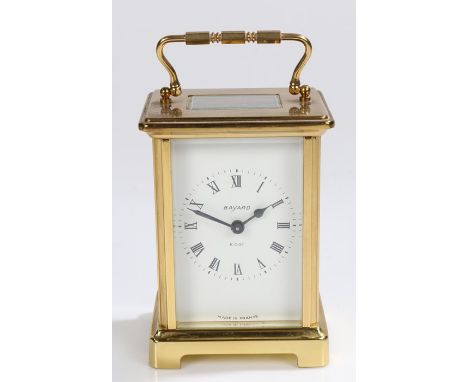 Bayard 8 day brass cased carriage clock, the white dial with roman numerals, 8cm x 14.5cm to top of handle