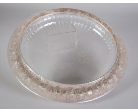 R. LALIQUE 'MARGARITE' FROSTED AND MOULDED GLASS DISH, of shallow form with floral moulded border, 2 3/4" (7cm) high, 13" (33