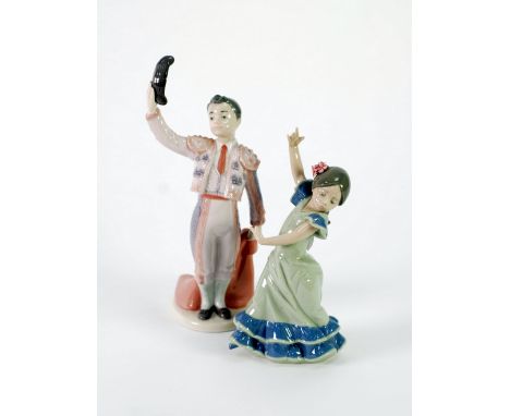 TWO LLADRO, SPANISH PORCELAIN FIGURES OF CHILDREN, one modelled as a matador, on oval base, 9 3/4" (24.8cm) high (6178), the 