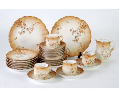 M. REDON FOR H. G. STEPHENSON, THIRTY FIVE PIECE EARLY 20th CENTURY LIMOGES PORCELAIN PART TEA SERVICE, printed and washed wi