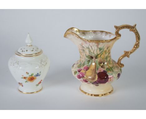 MODERN ROYAL WORCESTER MOULDED CHINA SMALL POT POURRI JAR AND COVER, of oviform with pointy knop to the pierced cover, the gi
