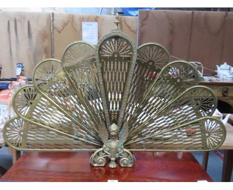 BRASS PEACOCK FIRE SCREEN 