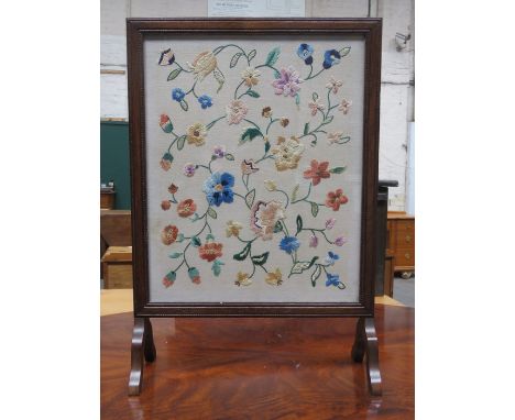 OAK FRAMED EMBROIDERED FIRE SCREEN 