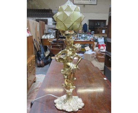 DECORATIVE GILT METAL TABLE LAMP WITH SHADE, APPROXIMATELY 63cm HIGH