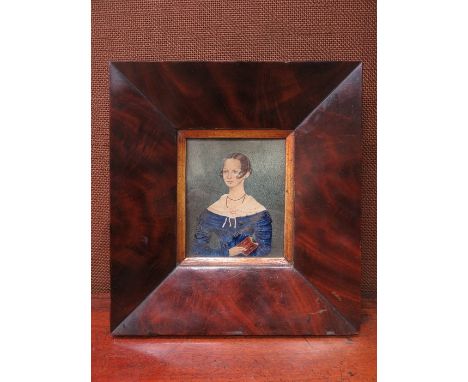 VICTORIAN PORTRAIT WITHIN MAHOGANY FRAME, APPROXIMATELY 10cm x 8cm 