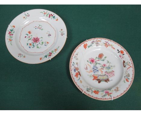 TWO CHINESE FLORAL DECORATED CERAMIC PLATES (AT FAULT) 