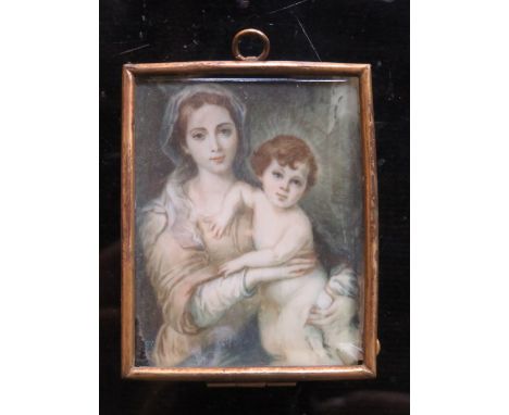 EARLY/MID VICTORIAN GILT FRAMED MINIATURE PORTRAIT ON IVORY COLOURED PANEL (AT FAULT), UNSIGNED, APPROXIMATELY 7cm x 5cm 