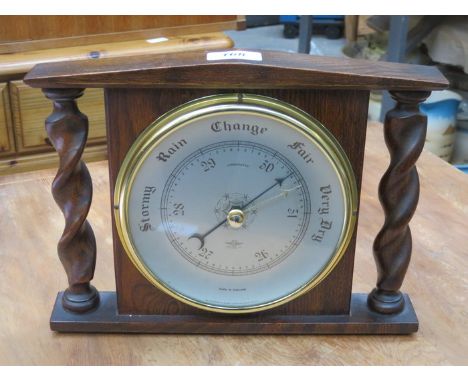 OAK BARLEY TWIST WALL MOUNTING BAROMETER 