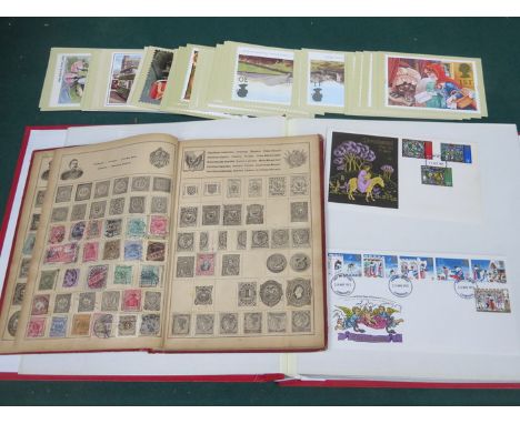 ALBUM OF POSTAGE STAMPS, ALBUM OF FIRST DAY COVERS, PICTURE CARD SERIES AND CASED CAMERA 