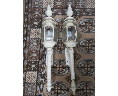 PAIR OF GOOD QUALITY ETCHED GLASS AND PAINTED LARGE ANTIQUE CARRIAGE LAMPS BEARING NAME J K NAPE, BURNLEY 