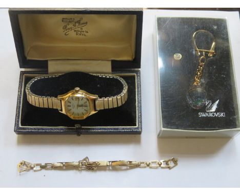 CASED ROTARY LADIES WRISTWATCH AND ANOTHER GOLD WATCH STRAP, ALSO SWAROVSKI CRYSTAL ITEM 