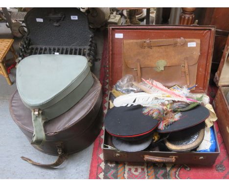 SUITCASE CONTAINING VINTAGE TIES, GLADSTONE BAG, OFFICERS HATS, COLLARS ETC. 