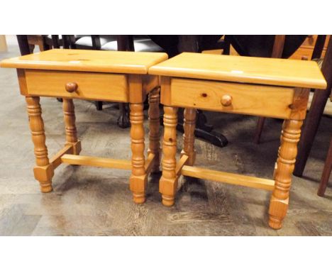 A pair of modern pine lamp tables each fitted one drawer 