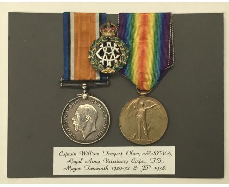 A WW1 medal pair, awarded to Captain W.T.Olver MRCVS of the Royal Army Veterinary Corps. Plus, a nice quality gilt metal and 