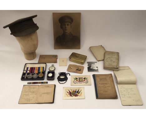 A scarce and extraordinary WW1 triple gallantry medal group, original period officers cap, photographs and ephemera relating 