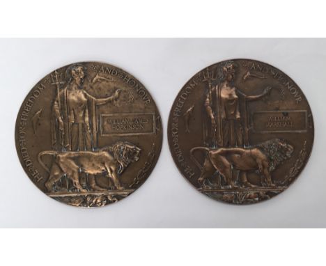 2 WW1 death plaques, both relating to Ann Ellen Jones, who was widowed twice as a result of the conflict, in 1917 and in the 