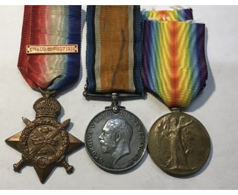 British WW1 1914 Trio to 1379 Pte Joseph Goss of the 1st Manchester Regiment, 1914 Mons Star (with later bar). War medal &amp