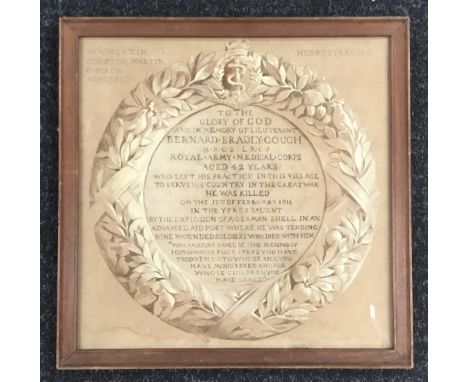 A scarce and highly emotive WW1 era preparatory paint sketch, relating to the memorial for Lt Bernard Bradly Gough M.R.C.S. L