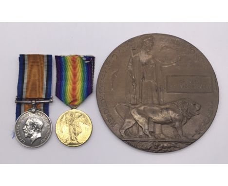 WW1 casualty pair and plaque, awarded to Pte Charles Maurice Harley of the 14th (Severn Valley Pioneers) Battalion Worcesters