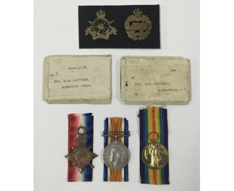 A WW1 1915 Star trio, and associated badges, awarded to 47 Pte H.W.Matthews of the Army Cyclist Corps. To include: the 1915 S